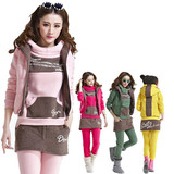 2014秋冬装新款女装 韩版拼色抓绒加厚 休闲运动套装卫衣三件套女
